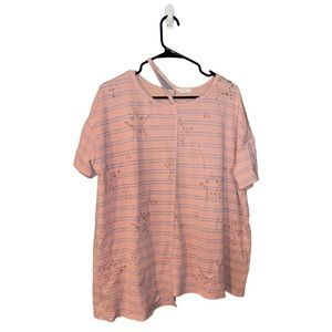 Easel Striped and Star Distressed Short Sleeve Top
